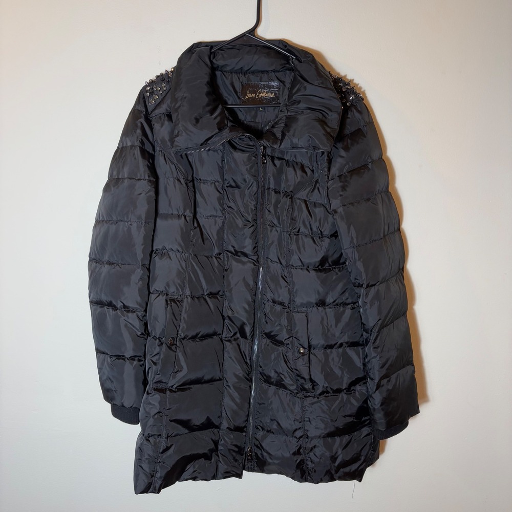 Sam Edelman Women's Black Studded Puffer Coat Jacket Size‎ L Winter